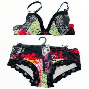 Bra & Panty Set Push Up Hipster Pink 38A XS Lace